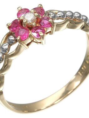 flour Ring K18 yellow gold/Pt900Platinum/Ruby #4.7(US Size) 2.4g Women